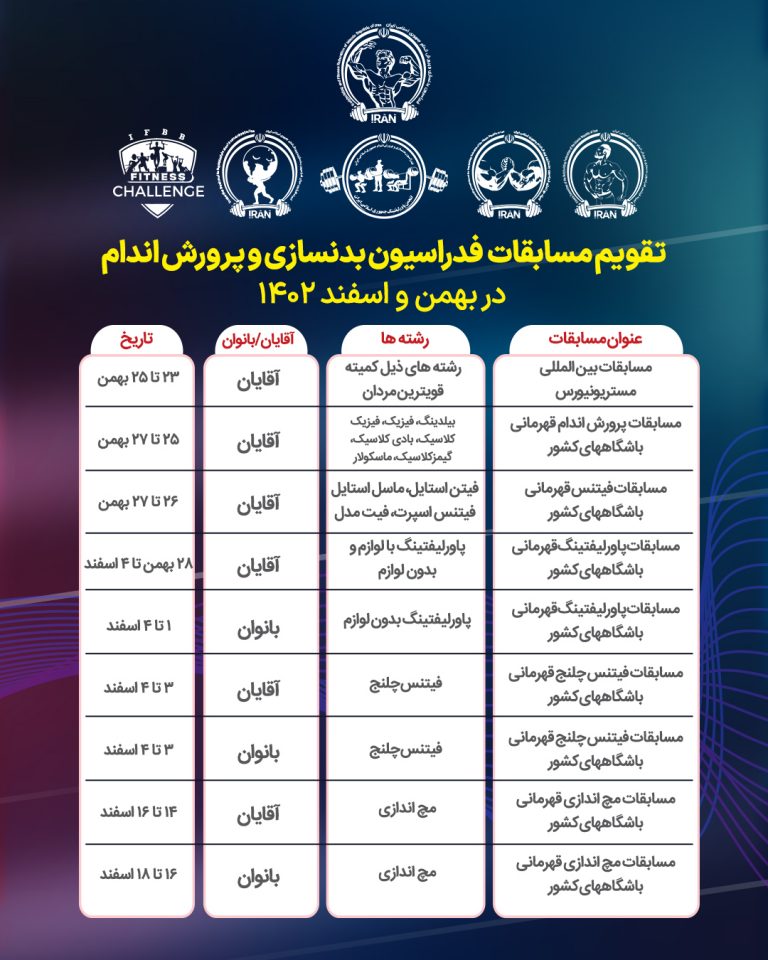 تقویم مسابقات در پایان سال 1402